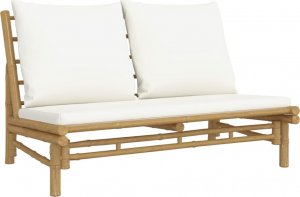 vidaXL Ławka ogrodowa, kremowe poduszki, bambus 2