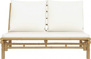 vidaXL Ławka ogrodowa, kremowe poduszki, bambus 3