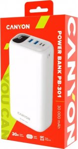 Powerbank Canyon CANYON PB - 301, Power bank 30000mAh Li-poly battery, Input Micro: DC5V/2A, 9V/2A Input Type c PD ： DC5V/3A, 9V/2A， Output Type C PD:5V/3A,9V/2.2A,12V/1.5AOutput USB A1+USBA 2 : 5V3A,5V/4.5A,4.5V/5A,9V2A,12V1.5A,22.5W quick charging cable 4