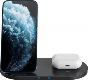 Ładowarka Canyon CANYON WS-202, 2in1 Wireless charger, Input 5V/3A, 9V/2.67A, Output 10W/7.5W/5W, Type c cable length 1.2m, PC+ABS,with PU part ,180*86*111.1mm, 0.185Kg,Black 2