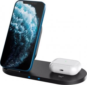 Ładowarka Canyon CANYON WS-202, 2in1 Wireless charger, Input 5V/3A, 9V/2.67A, Output 10W/7.5W/5W, Type c cable length 1.2m, PC+ABS,with PU part ,180*86*111.1mm, 0.185Kg,Black 3