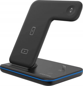 Ładowarka Canyon CANYON WS-302, 3in1 Wireless charger, with touch button for Running water light, Input 9V/2A,12V/1.5A  Output 15W/10W/7.5W/5W, Type c to USB-A cable length 1.2m,with QC18W EU plug 137*103*140mm, 0.22Kg, Black 2