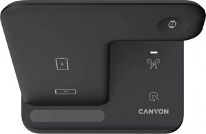 Ładowarka Canyon CANYON WS-302, 3in1 Wireless charger, with touch button for Running water light, Input 9V/2A,12V/1.5A  Output 15W/10W/7.5W/5W, Type c to USB-A cable length 1.2m,with QC18W EU plug 137*103*140mm, 0.22Kg, Black 3