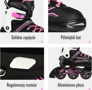 Rolki Nils Extreme NA1169A z wymienną płozą regulowane czarno-różowe r. 39-42 4