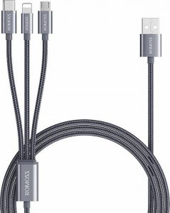 Kabel USB Romoss USB-A - USB-C + micro-B + Lightning 1.5 m Szary (CB25A-63-G23H) 1