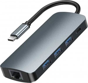 HUB USB Remax Hub USB-C 9w1 Remax Retor Series 3x USB 3.0, USB-C, RJ45, HDMI, 3.5 mm, SD/TF (szary) 1