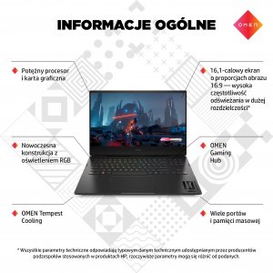 Laptop HP Laptop HP OMEN 16-k0144nw / 712F8EA / Intel Core i5 / 16GB / 512GB SSD / Nvidia RTX 3060 / QHD / Win 11 / Czarny 15