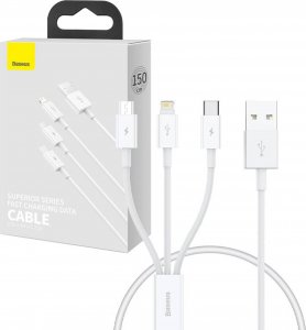 Kabel USB Baseus USB-A - USB-C + microUSB + Lightning 0.5 m Biały (P10320105221-01) 1
