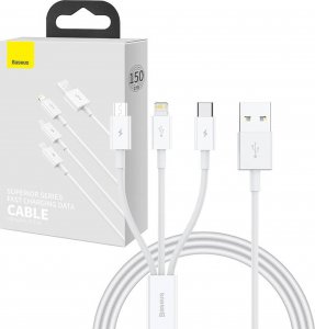 Kabel USB Baseus USB-A - USB-C + microUSB + Lightning 1 m Biały (P10320105221-00) 1