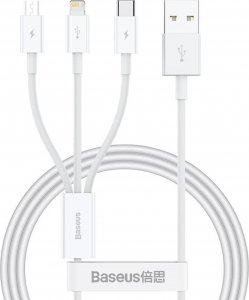 Kabel USB Baseus USB-A - USB-C + microUSB + Lightning 1 m Biały (P10320105221-00) 11