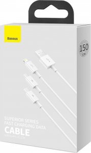 Kabel USB Baseus USB-A - USB-C + microUSB + Lightning 1 m Biały (P10320105221-00) 3