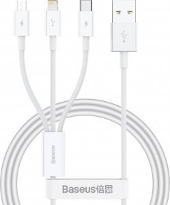 Kabel USB Baseus USB-A - USB-C + microUSB + Lightning 1 m Biały (P10320105221-00) 8
