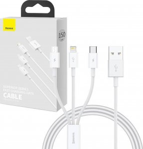 Kabel USB Baseus USB-A - USB-C + microUSB + Lightning 1 m Biały (P10320105221-00) 9