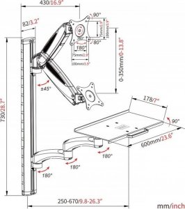 Digitus Ramię nacienne pojedyncze 1xLCD + klawiatura, max. 32' i 8kg uchylno-obrotowe 360° (PIVOT) 5
