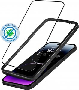 Crong Crong Anti-Bacterial 3D Armour Glass - Szkło hartowane 9H na cały ekran iPhone 14 Pro Max + ramka instalacyjna 1