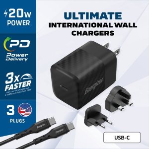 Ładowarka Energizer Energizer Ultimate - Ładowarka sieciowa Multiplug EU / UK / US GaN 20W PD + kabel USB-C (Czarny) 3