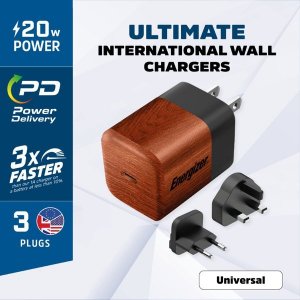Ładowarka Energizer Energizer Ultimate - Ładowarka sieciowa Multiplug EU / UK / US GaN 20W PD (Walnut burl) 3