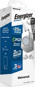 Ładowarka Energizer Ultimate - Ładowarka sieciowa Multiplug EU / UK / US GaN 20W PD (Srebrny) 5