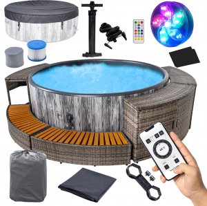Jacuzzi ogrodowe Thunder Basen z hydromasażem 6-osobowy jacuzzi THUNDER VILLAGE + szare meble rattanowe - 6 sztuk 1