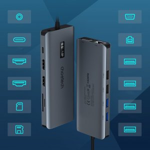 HUB USB Choetech Adapter 12w1 Choetech HUB-M26 USB-C do USB-C+ USB-A+ HDMI+ VGA+ AUX+ SD+ TF (szary) 9