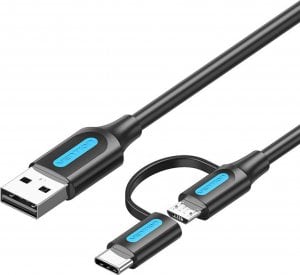 Kabel USB Vention USB-A - microUSB + USB-C 1 m Czarny (CQDBF) 1