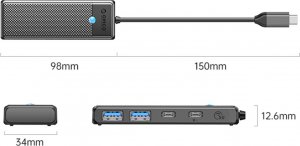 HUB USB Orico USB-C 5Gbps, 2x USB-A, 2x USB-C, Power Delivery 100W (PAPW2AC-C3-015-BK-EP) 2