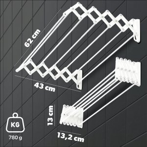 Suszarka na pranie Kadax Suszarka Na Pranie Ubrania Łazienkowa Ścienna 60cm 3