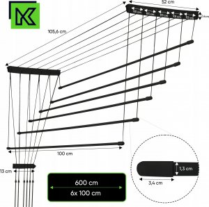 Suszarka na pranie Kadax Suszarka Na Pranie Ubrania Sufitowa 6 Prętów 100cm 3