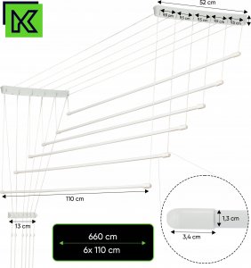 Suszarka na pranie Kadax Suszarka Na Pranie Ubrania Sufitowa 6 Prętów 110cm 3