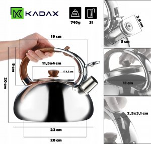Kadax Czajnik Na Gaz Z Gwizdkiem Stalowy 2,5L Srebrny 3