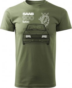 Topslang Koszulka z samochodem SAAB 900 Turbo saab krokodyl męska khaki S 1
