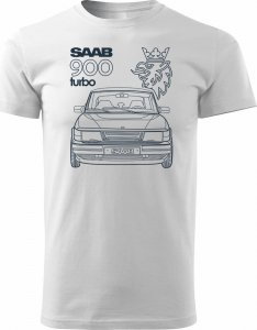 Topslang Koszulka z samochodem SAAB 900 Turbo saab krokodyl męska biała M 1