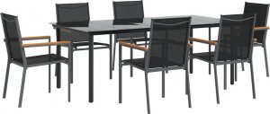 vidaXL 7-cz. zestaw mebli do ogrodu, czarny, textilene i stal 3