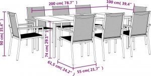 vidaXL 9-cz. zestaw mebli do ogrodu, czarny, textilene i stal 9