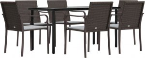vidaXL 7-cz. zestaw mebli ogrodowych z poduszkami, polirattan i stal 3