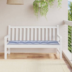 vidaXL Poduszka na ławkę ogrodową, biało-niebieskie paski, 150x50x3 cm 1