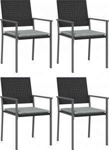vidaXL Krzesła ogrodowe z poduszkami, 4 szt., czarne, 54x62,5x89 cm 2