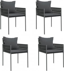 vidaXL Krzesła ogrodowe z poduszkami, 4 szt., czarne, 54x61x83 cm 2