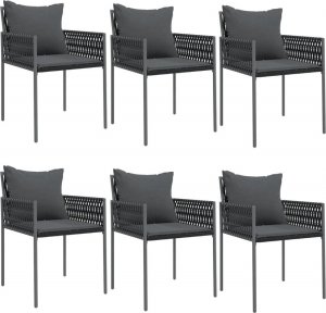 vidaXL Krzesła ogrodowe z poduszkami, 6 szt., czarne, 54x61x83 cm 2