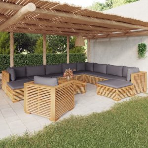vidaXL 12-cz. zestaw wypoczynkowy do ogrodu, poduszki, drewno tekowe 1