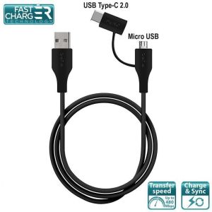 Kabel USB Puro Type-C 2in1 MICRO USB & USB-C 2A (CMUSBCBLK) 1