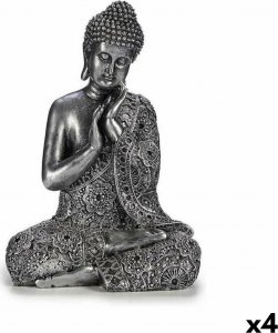 Gift Decor Figurka Dekoracyjna Budda Na siedząco Srebrzysty 22 x 33 x 18 cm (4 Sztuk) 1