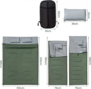 Costway Śpiwór turystyczny podwójny 2 osoby + poduszki 2