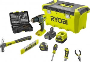 Wiertarko-wkrętarka Ryobi R18PD3-220TAH Wiertarko-wkrętarka 18V ONE+ zestaw z dwoma akumulatorami skrzynką narzędziową, narzędziami i akcesoriami Ryobi 2