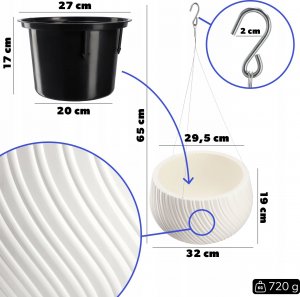 Kadax Donica Doniczka Wisząca Okrągła Misa Biała 29,5cm 2