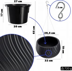 Kadax Donica Doniczka Wisząca Okrągła Misa Szara 29,5cm 3