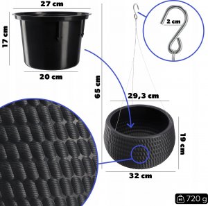 Kadax Donica Doniczka Wisząca Okrągła Misa Szara 29,5cm 2