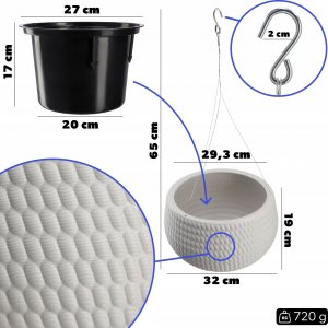 Kadax Donica Doniczka Wisząca Okrągła Misa Szara 29,5cm 2