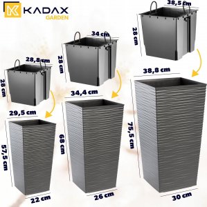 Kadax Zestaw 3x Doniczka Donica Wkład Grafit Dłuto Duża 3