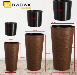 Kadax Zestaw 3x Doniczka Donica Ogrodowa + Wkład Brązowa 3